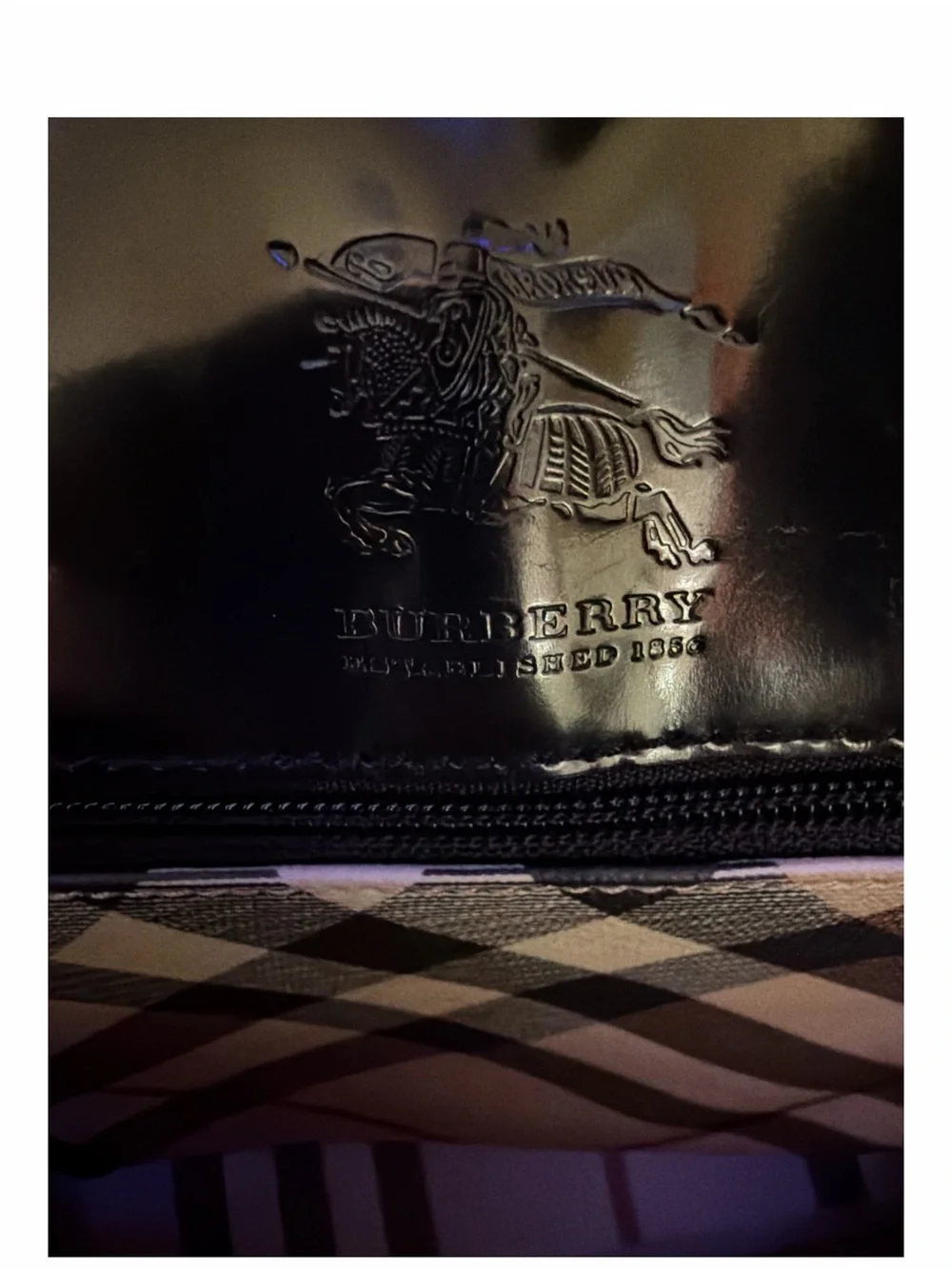 BURBERRY Haymarket Check Canvas & Black Leather Trim Tote Bag